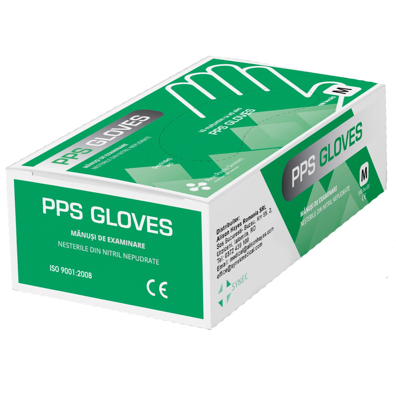 Set 100 Mănuși Nitril Nepudrate PPS GLOVES, Negre, marime M