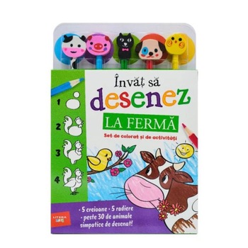 Invat sa desenez. La ferma. Set de colorat si de activitati (5 creioane si 5 radiere) Invat sa desenez. La ferma. Set de colorat si de activitati (5 creioane si 5 radiere)