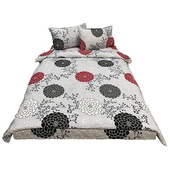 Lenjerie pat dublu, gri/rosie, pentru saltea intre 160-180cm,  Lenjerie pat dublu, gri/rosie, pentru saltea intre 160-180cm,