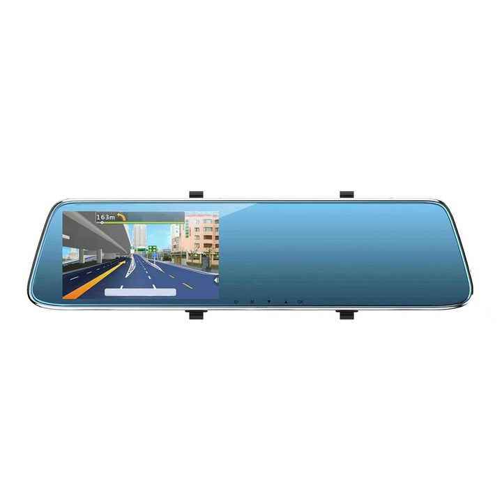 Oglinda auto retrovizoare DacEnergy©, camera duala fata - spate, ecran LCD 4.3" TFT, full HD 1080p, unghi de filmare 170 °, G Senzor, detectie miscare, monitor parcare