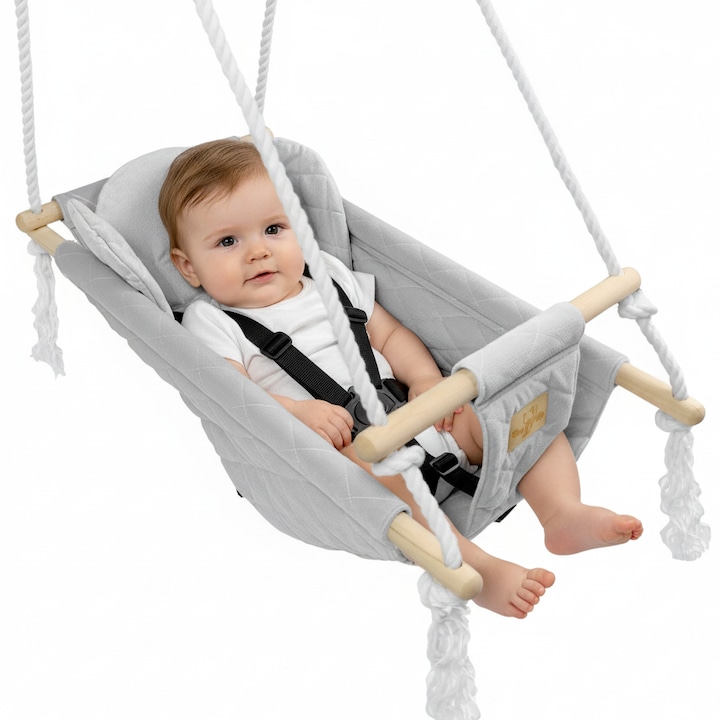 Leagan de copii si bebelusi, BlueKitty, 3 in 1, pentru interior si exterior, 75 x 40, 70 cm, Gri