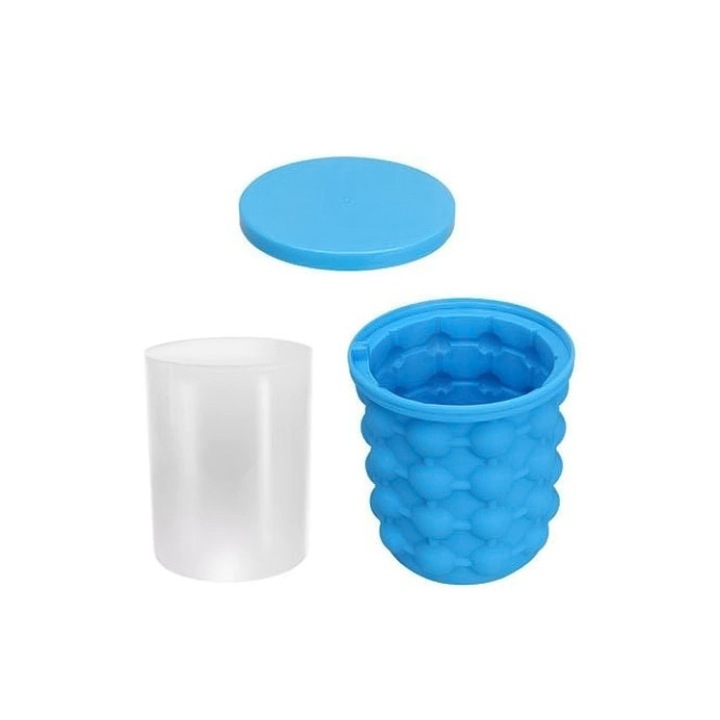 Dispozitiv pentru gheata Smart Ice Cube , tip frapiera, din silicon, usor de utilizat, capac inclus, 120 de cuburi, 14x13 cm, albastru , Doty