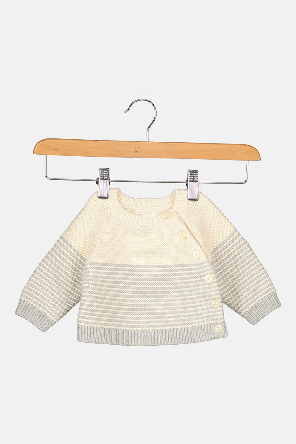 GAP, Pulover cu model in dungi si maneci raglan, Alb prafuit/Albastru prafuit