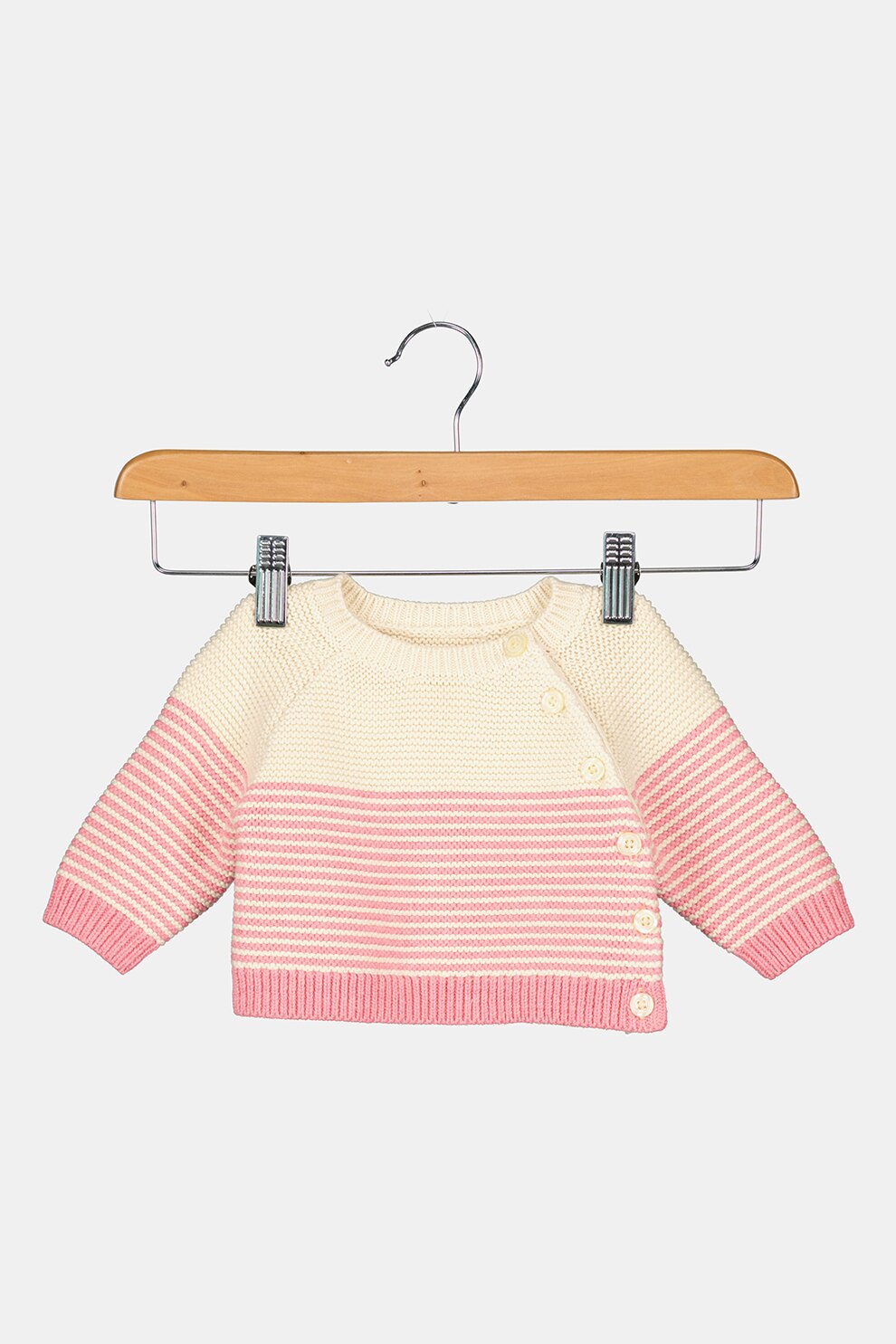 GAP, Pulover cu model in dungi si maneci raglan, Roz/Crem