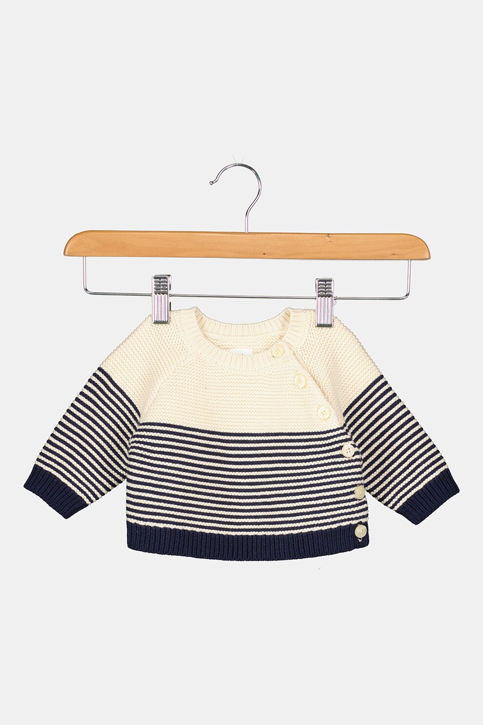 GAP, Pulover cu model in dungi si maneci raglan, Alb prafuit/Bleumarin
