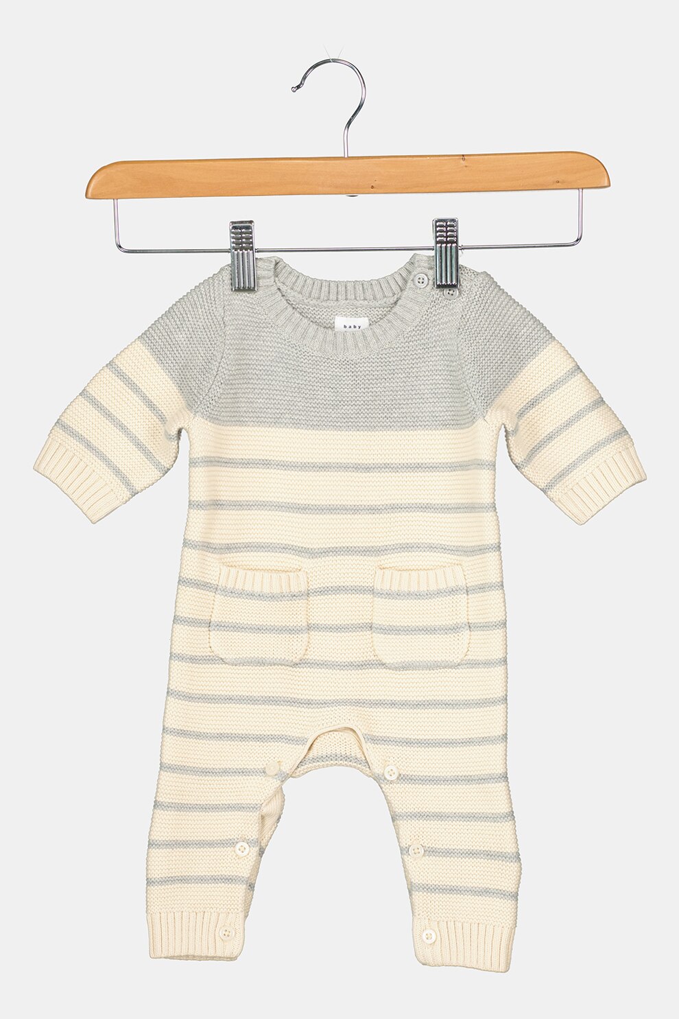 GAP, Salopeta tricotata cu buzunare frontale, Alb prafuit/Albastru prafuit, 50 CM Standard