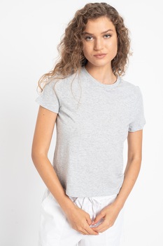 GAP, Tricou de bumbac cu decolteu la baza gatului, Gri