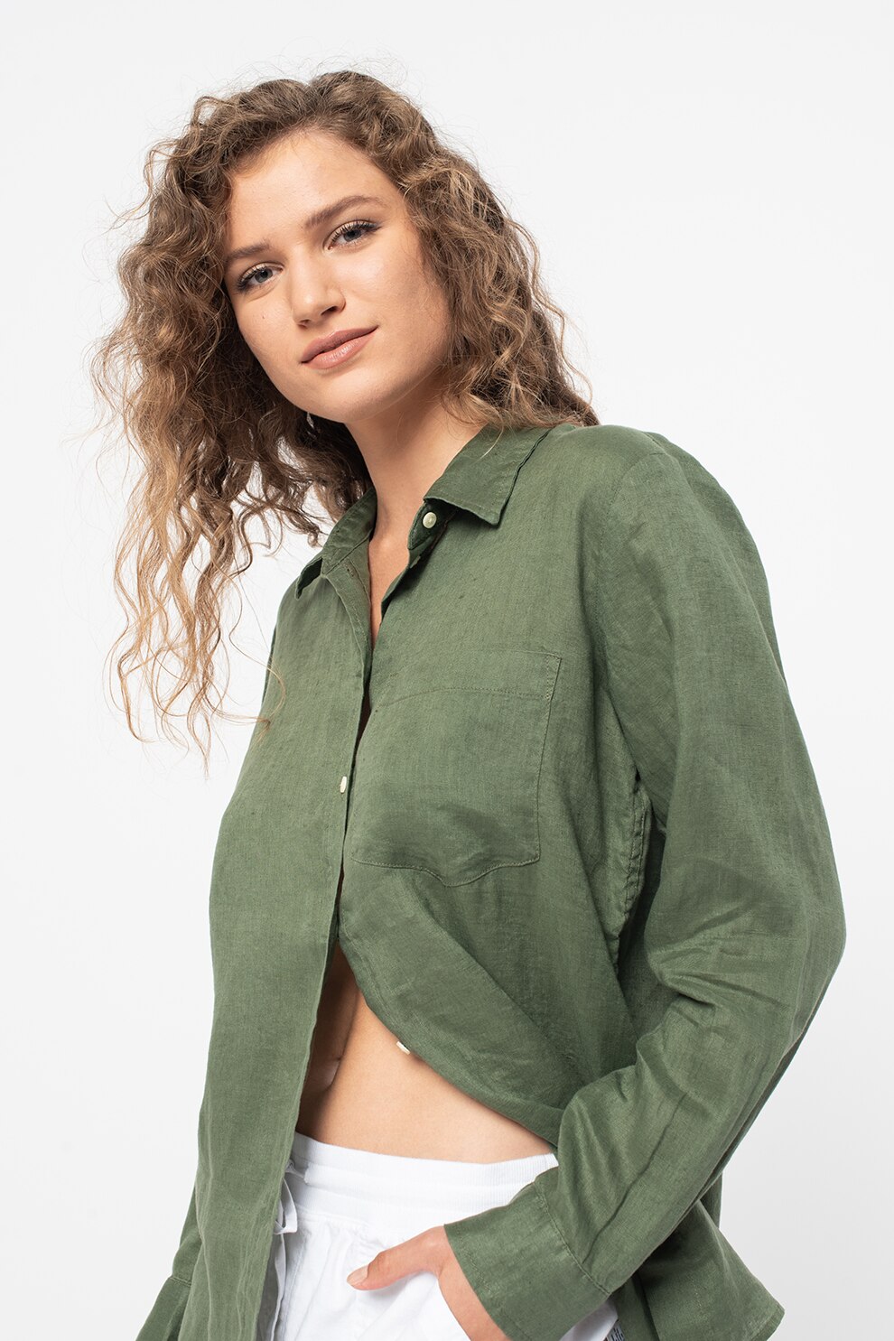 GAP, Camasa relaxed fit cu buzunar pe piept, Verde militar