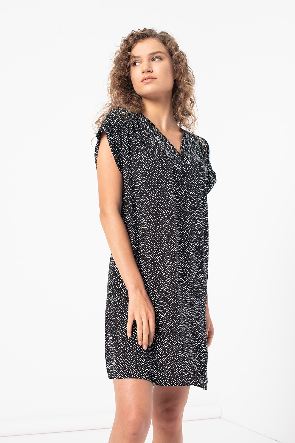 GAP, Rochie mini cu decolteu in V si model, Negru/Alb