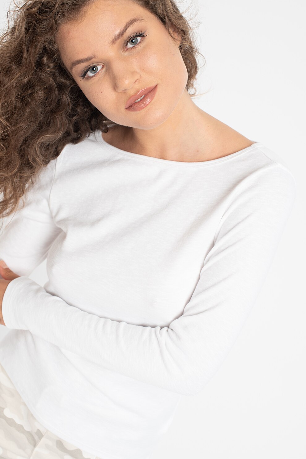 GAP, Bluza slim fit cu decolteu barcuta, Alb, XL