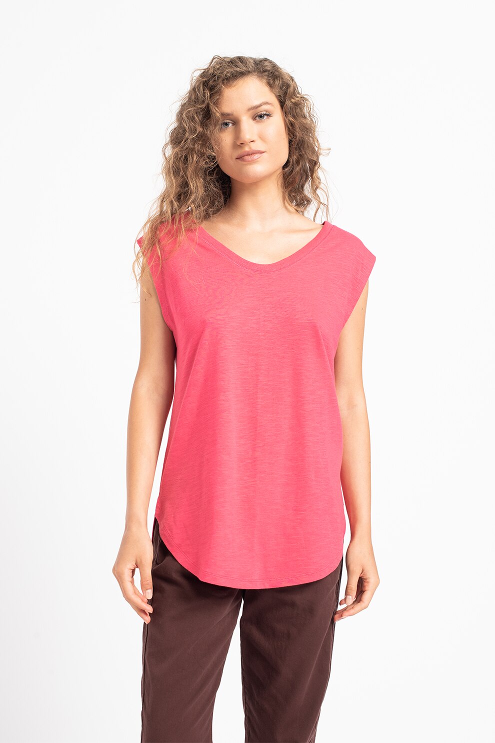 GAP, Tricou de bumbac si modal fara maneci, Fucsia