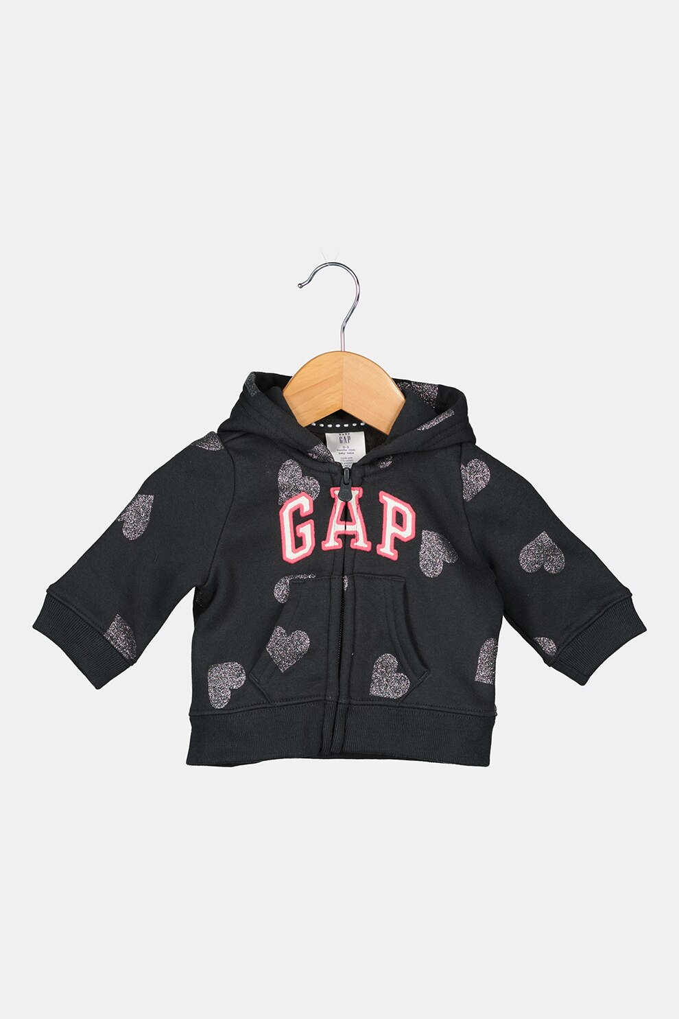 GAP, Hanorac cu fermoar si imprimeu, Negru/Alb/Roz