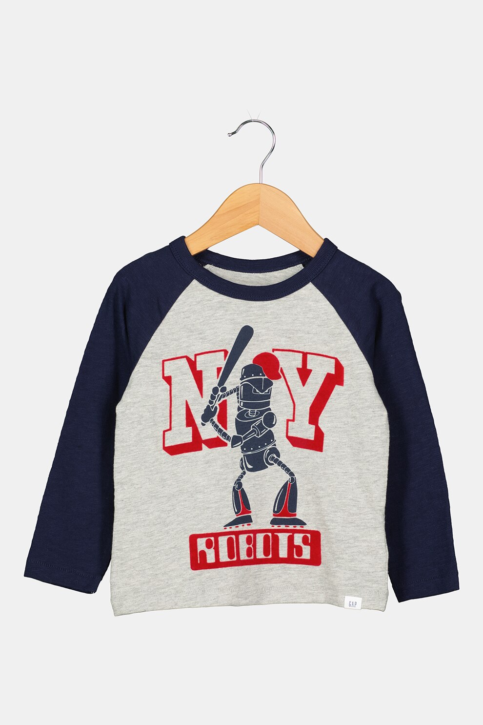 GAP, Bluza de bumbac cu imprimeu grafic, Bleumarin/Gri melange/Rosu