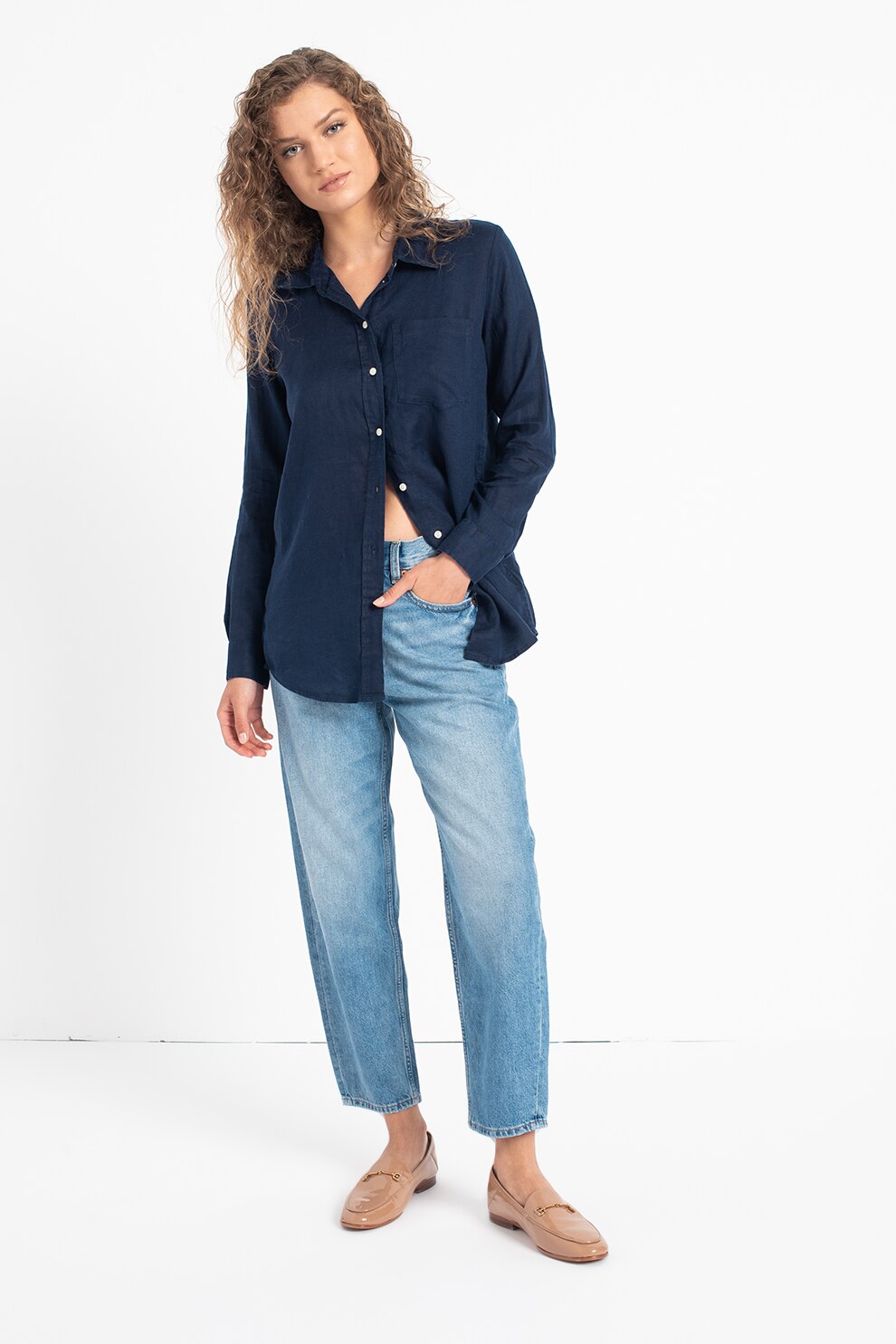 GAP, Blugi crop cu talie inalta, Albastru deschis