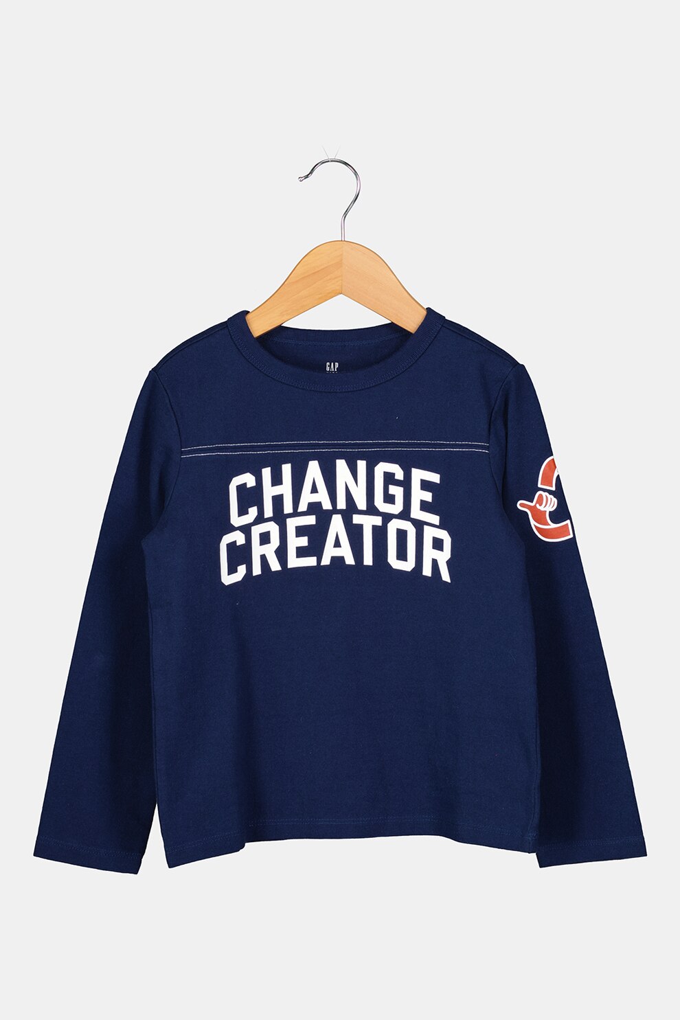 GAP, Bluza sport cu decolteu la baza gatului si imprimeu, Bleumarin/Alb