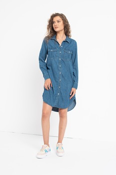 GAP, Rochie-camasa de denim cu buzunare pe piept, Albastru GAP, Rochie-camasa de denim cu buzunare pe piept, Albastru