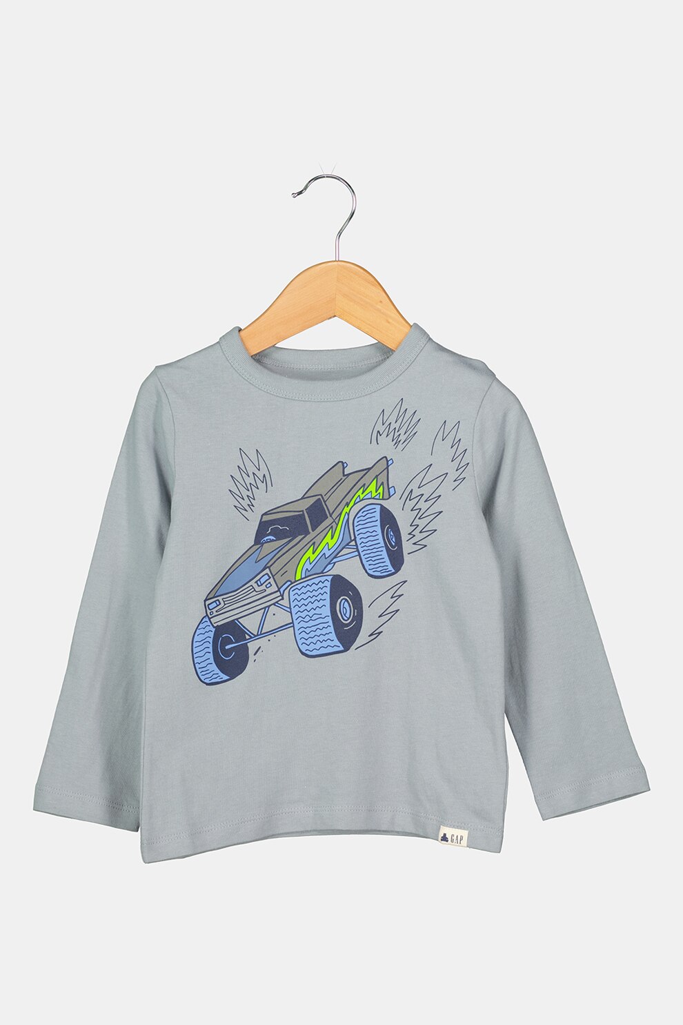 GAP, Bluza din bumbac organic cu imprimeu, Gri carbune/Verde neon