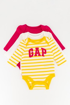 GAP, Set de body-uri cu imprimeu - 3 piese, Roz aprins/alb/galben GAP, Set de body-uri cu imprimeu - 3 piese, Roz aprins/alb/galben