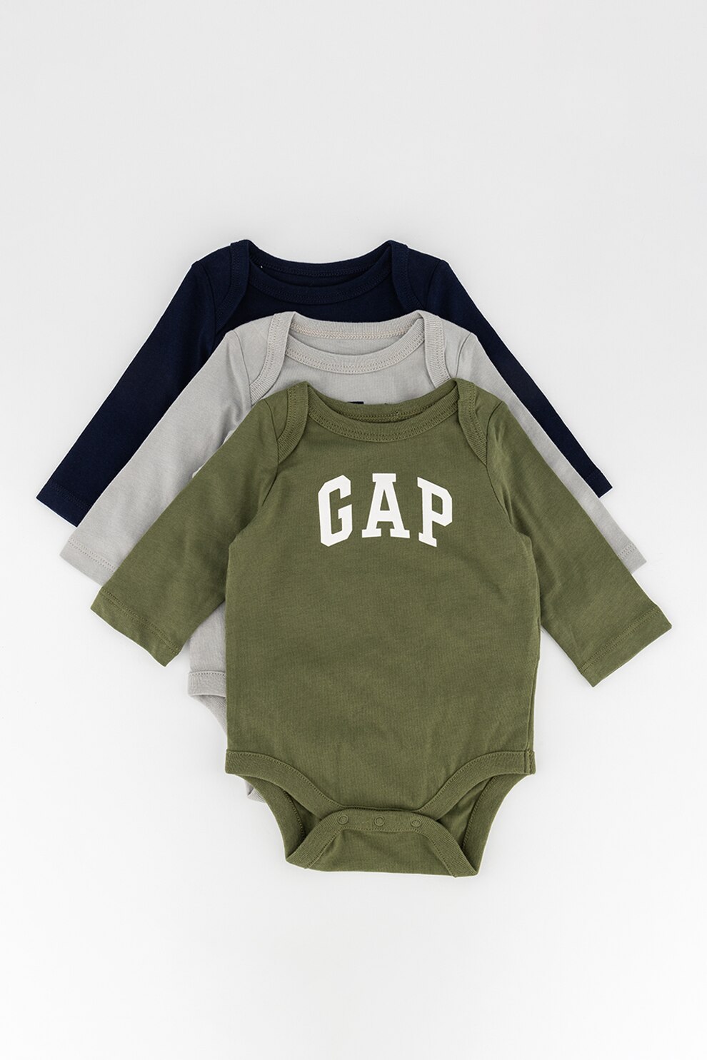 GAP, Set de body-uri din bumbac cu logo - 3 piese, Verde/bleumarin/gri cenusa, 50 CM