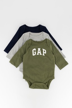 GAP, Set de body-uri din bumbac cu logo - 3 piese, Verde/bleumarin/gri cenusa, 50 CM GAP, Set de body-uri din bumbac cu logo - 3 piese, Verde/bleumarin/gri cenusa, 50 CM