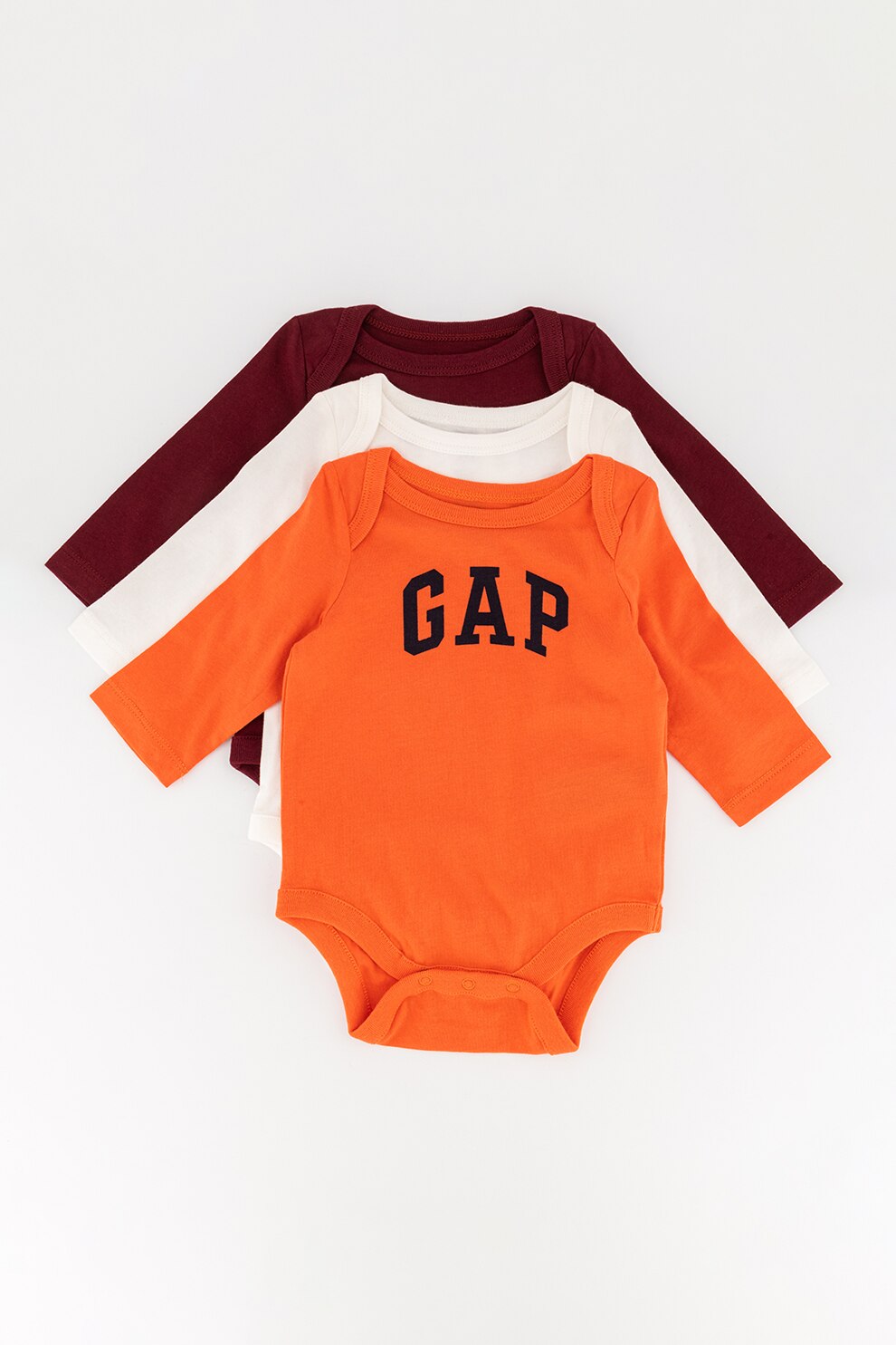 GAP, Set de body-uri din bumbac cu logo - 3 piese, Rosu Bordeaux/alb/oranj, 50 CM