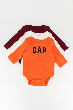 GAP, Set de body-uri din bumbac cu logo - 3 piese, Rosu Bordeaux/alb/oranj, 50 CM GAP, Set de body-uri din bumbac cu logo - 3 piese, Rosu Bordeaux/alb/oranj, 50 CM