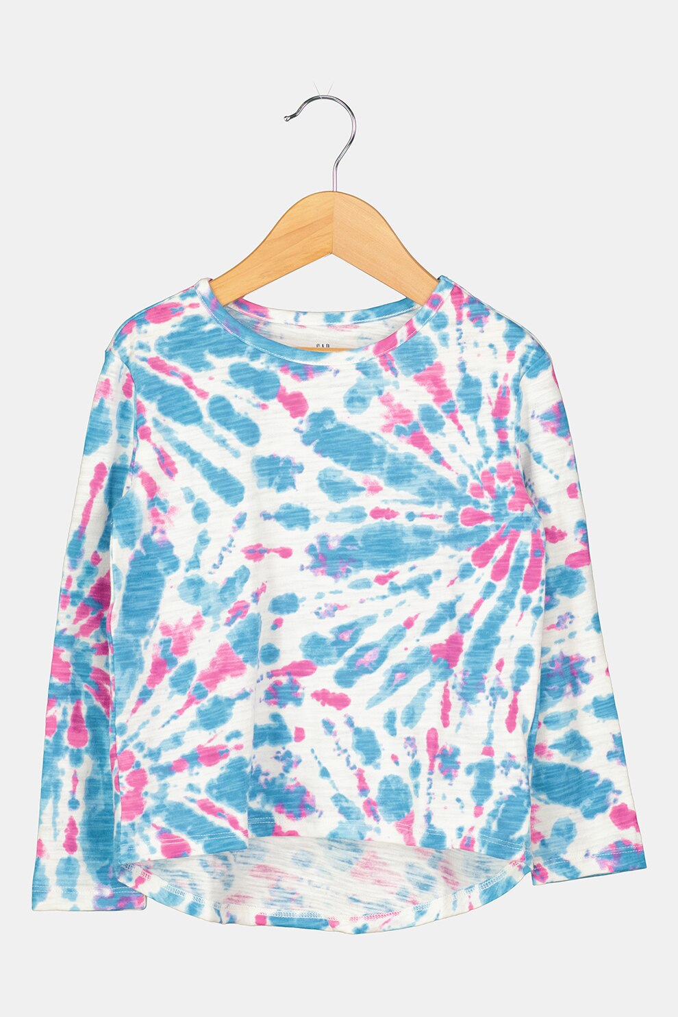 GAP, Bluza cu imprimeu si decolteu rotund, Alb/Albastru/Roz