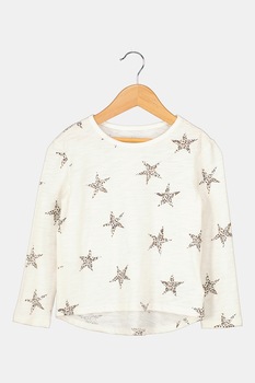 GAP, Bluza cu imprimeu si decolteu rotund, Alb/Maro GAP, Bluza cu imprimeu si decolteu rotund, Alb/Maro