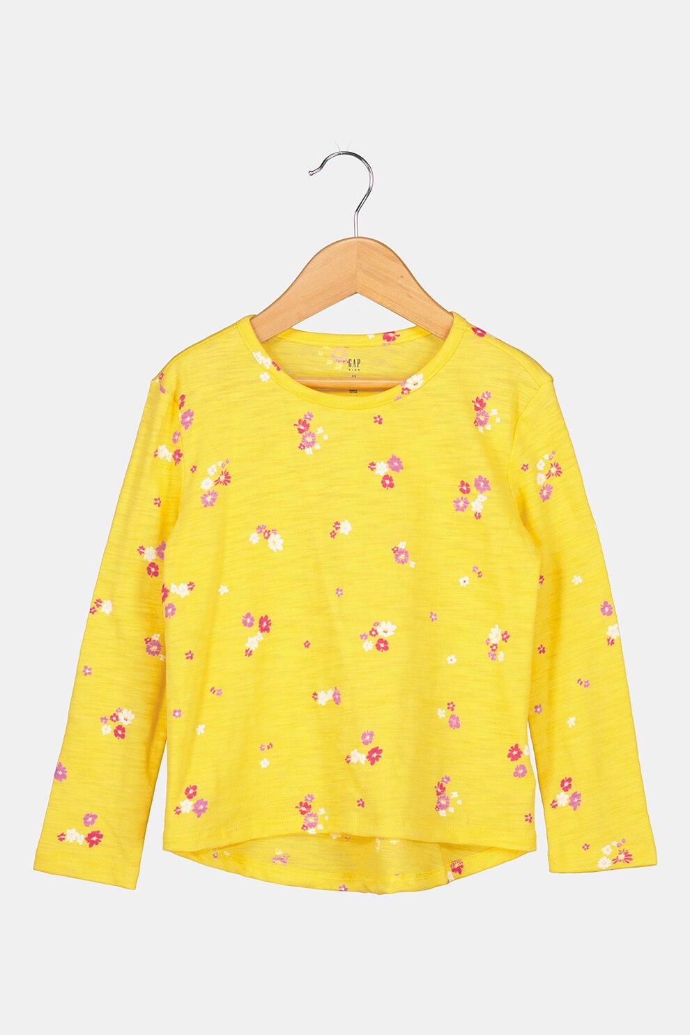 GAP, Bluza cu imprimeu si decolteu rotund, Galben/Alb/Roz