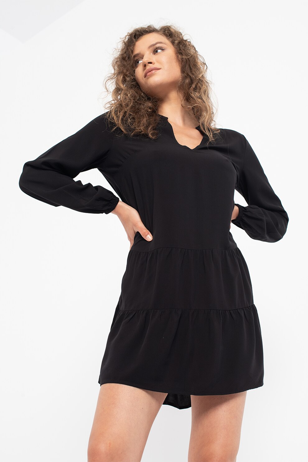 GAP, Rochie mini evazata cu decolteu in V, Negru