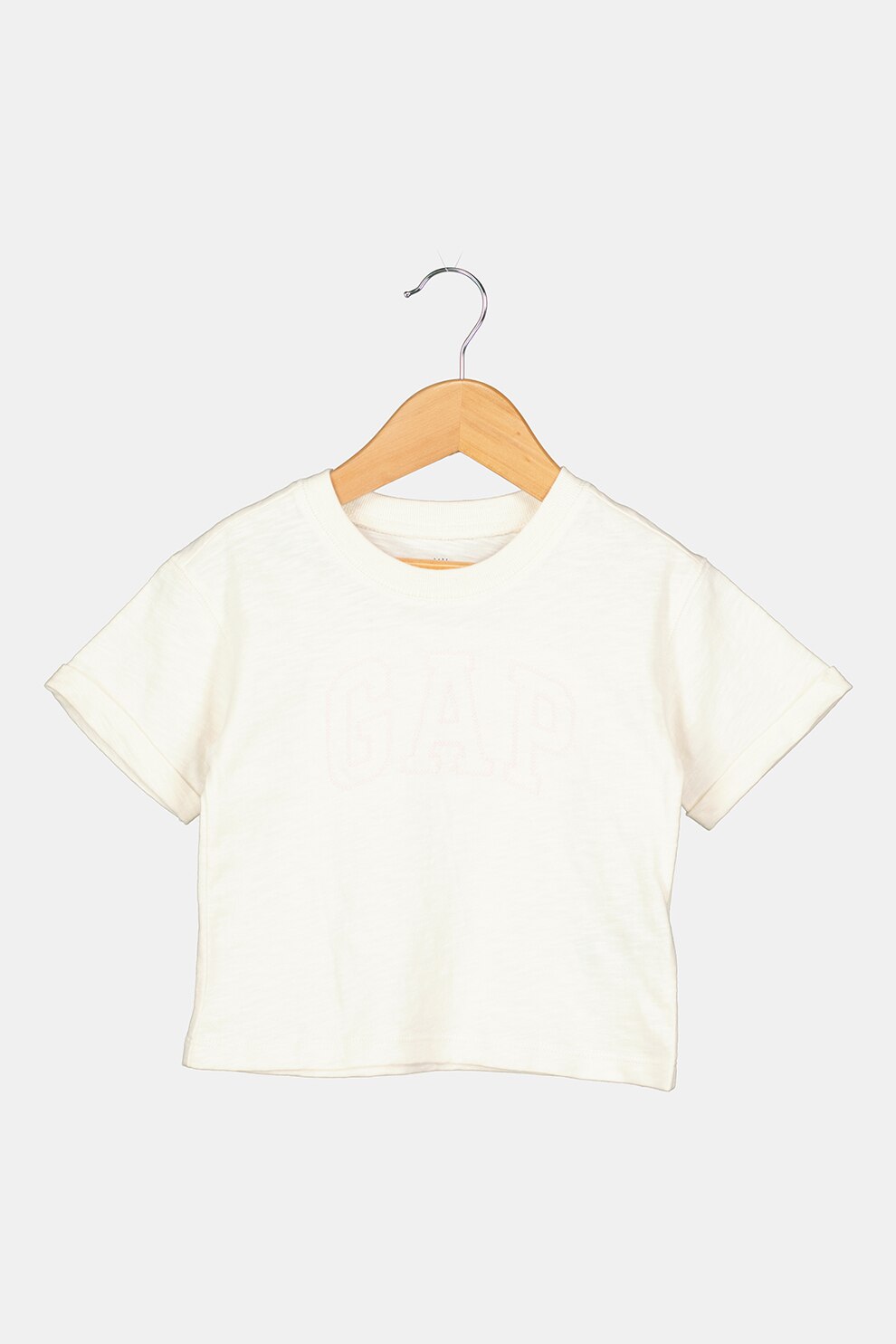 GAP, Tricou cu decolteu la baza gatului si logo cusut, Alb prafuit/Roz pastel