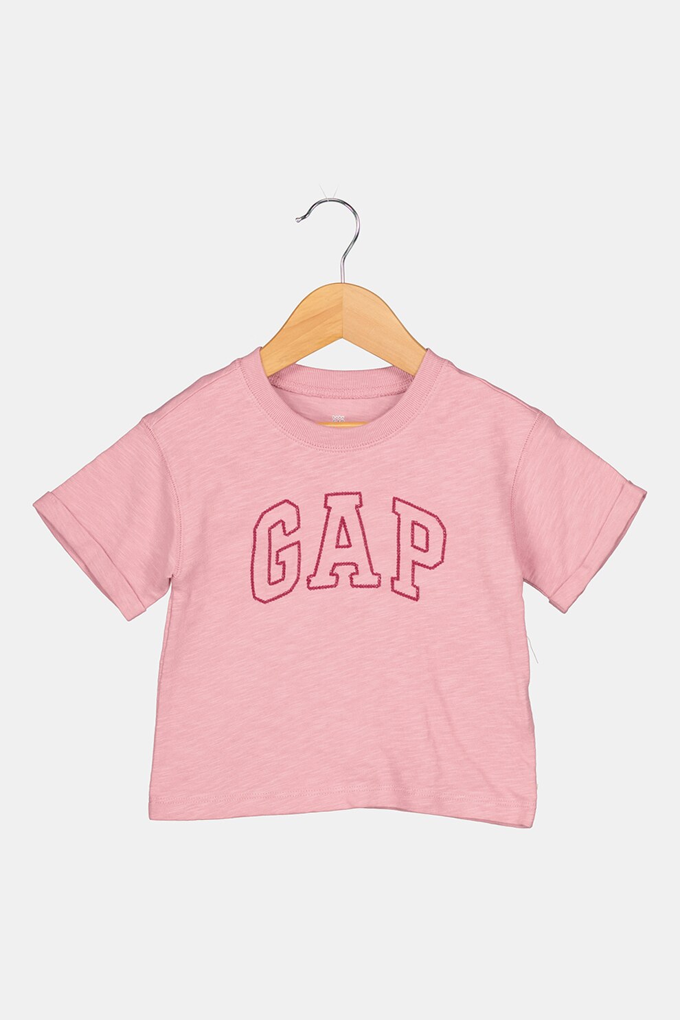 GAP, Tricou cu decolteu la baza gatului si logo cusut, Roz/Mov