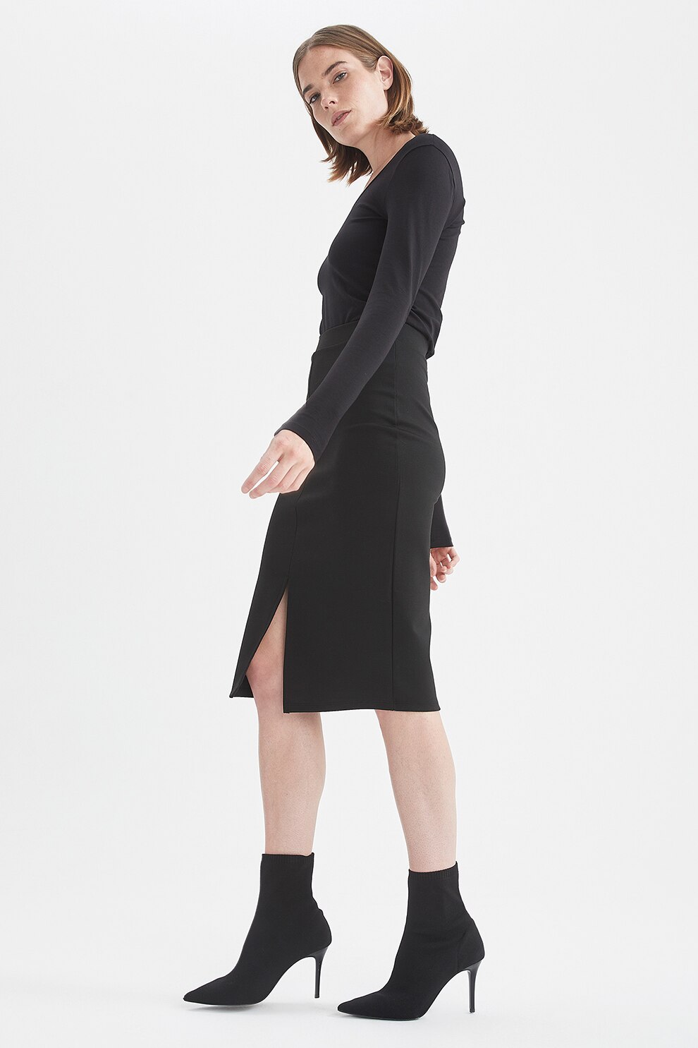 DeFacto, Fusta creion slim fit, Negru stins