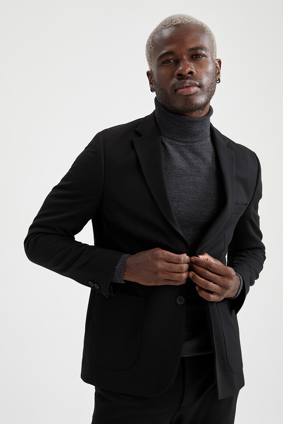 DeFacto, Sacou slim fit cu buzunar cu refilet, Negru