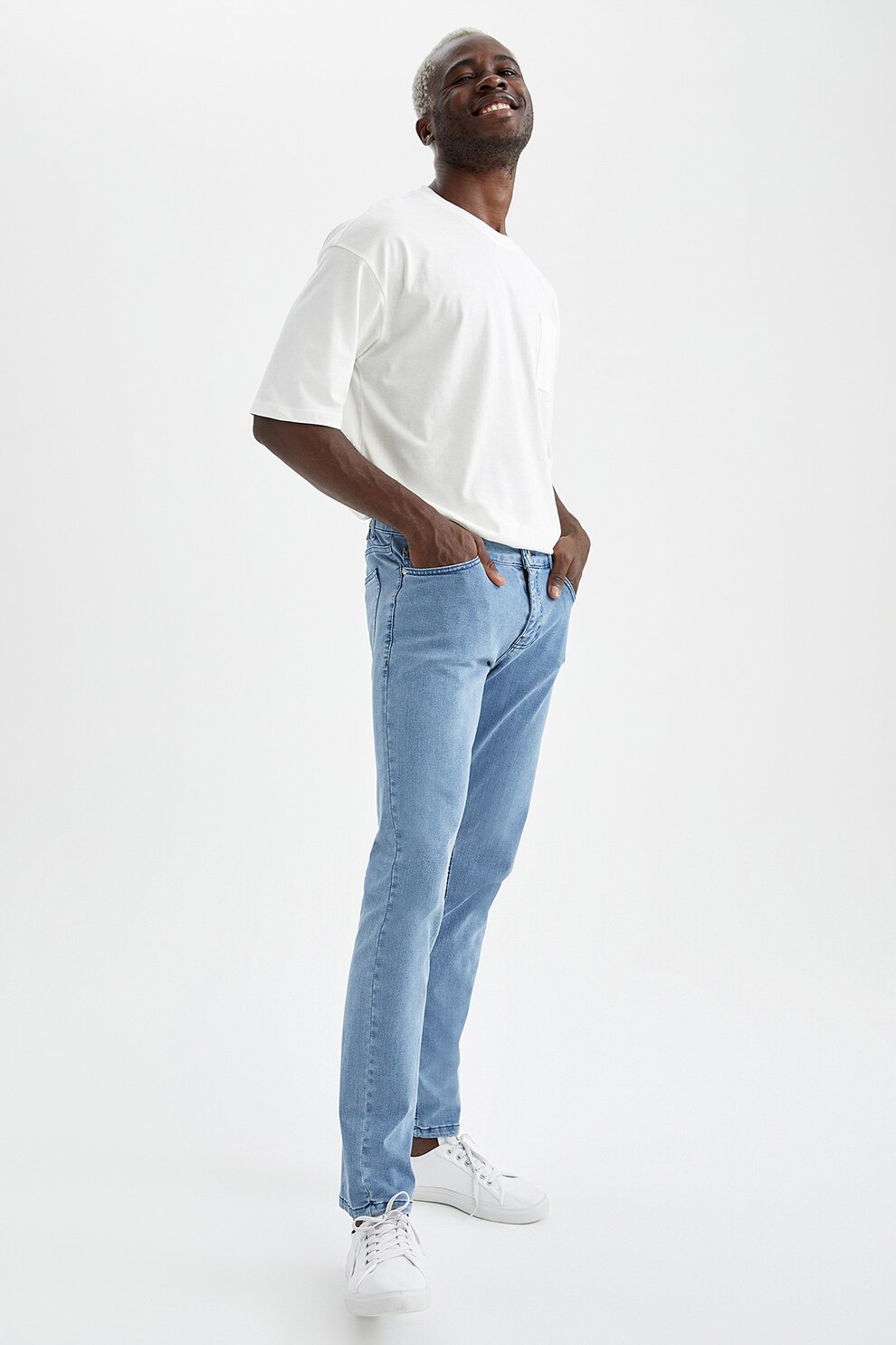DeFacto, Blugi slim fit din amestec de lyocell Pedro, Albastru deschis