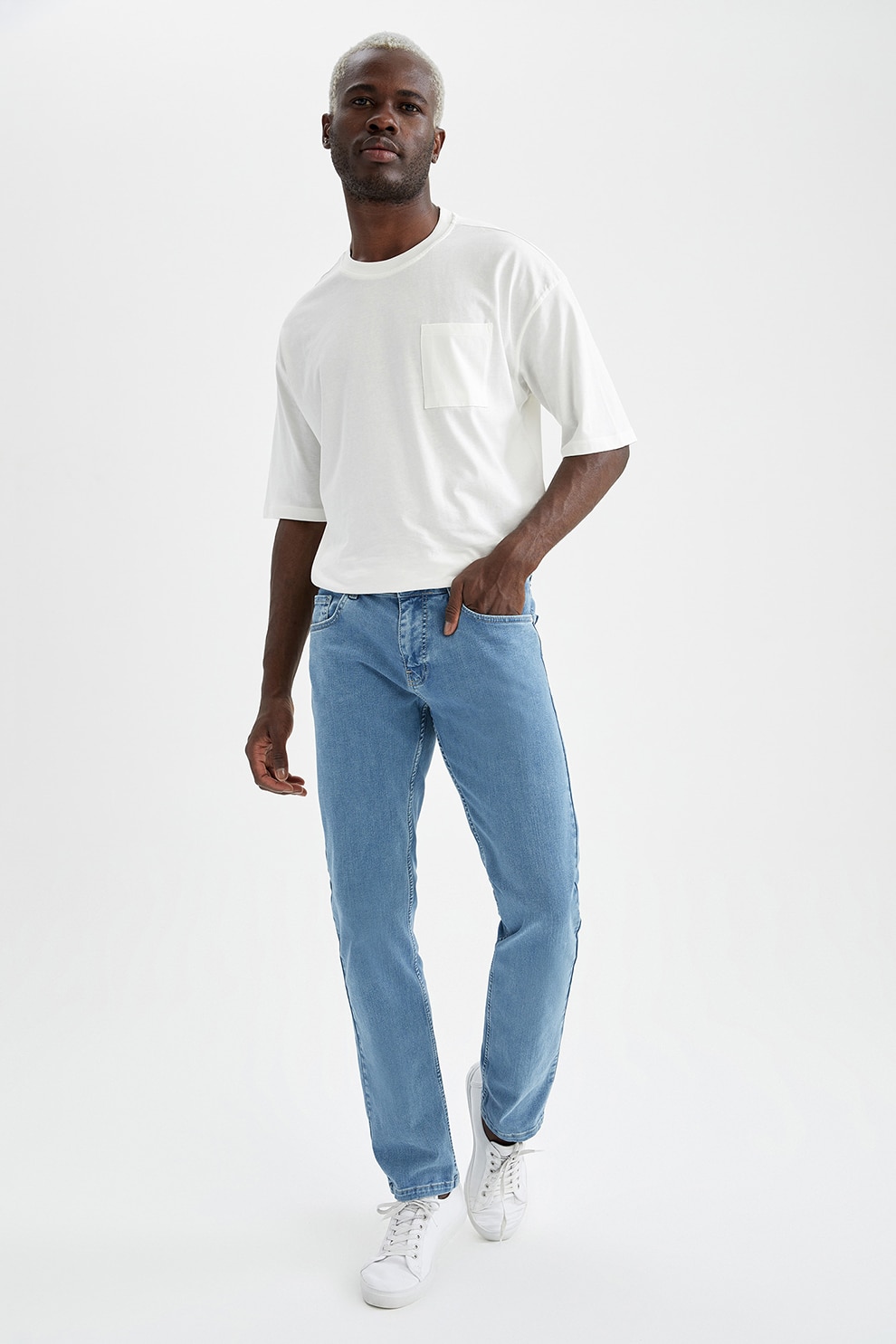 DeFacto, Blugi regular fit din amestec de lyocell Sergio, Albastru deschis