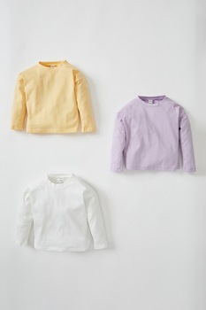 DeFacto, Set de bluze cu decolteu la baza gatului -3 piese, alb, galben pai, lila DeFacto, Set de bluze cu decolteu la baza gatului -3 piese, alb, galben pai, lila