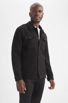 DeFacto, Palton slim fit cu buzunare pe piept, Negru DeFacto, Palton slim fit cu buzunare pe piept, Negru