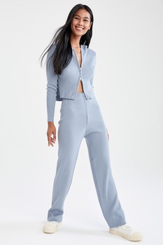 DeFacto, Pantaloni striati cu talie inalta, Albastru deschis DeFacto, Pantaloni striati cu talie inalta, Albastru deschis