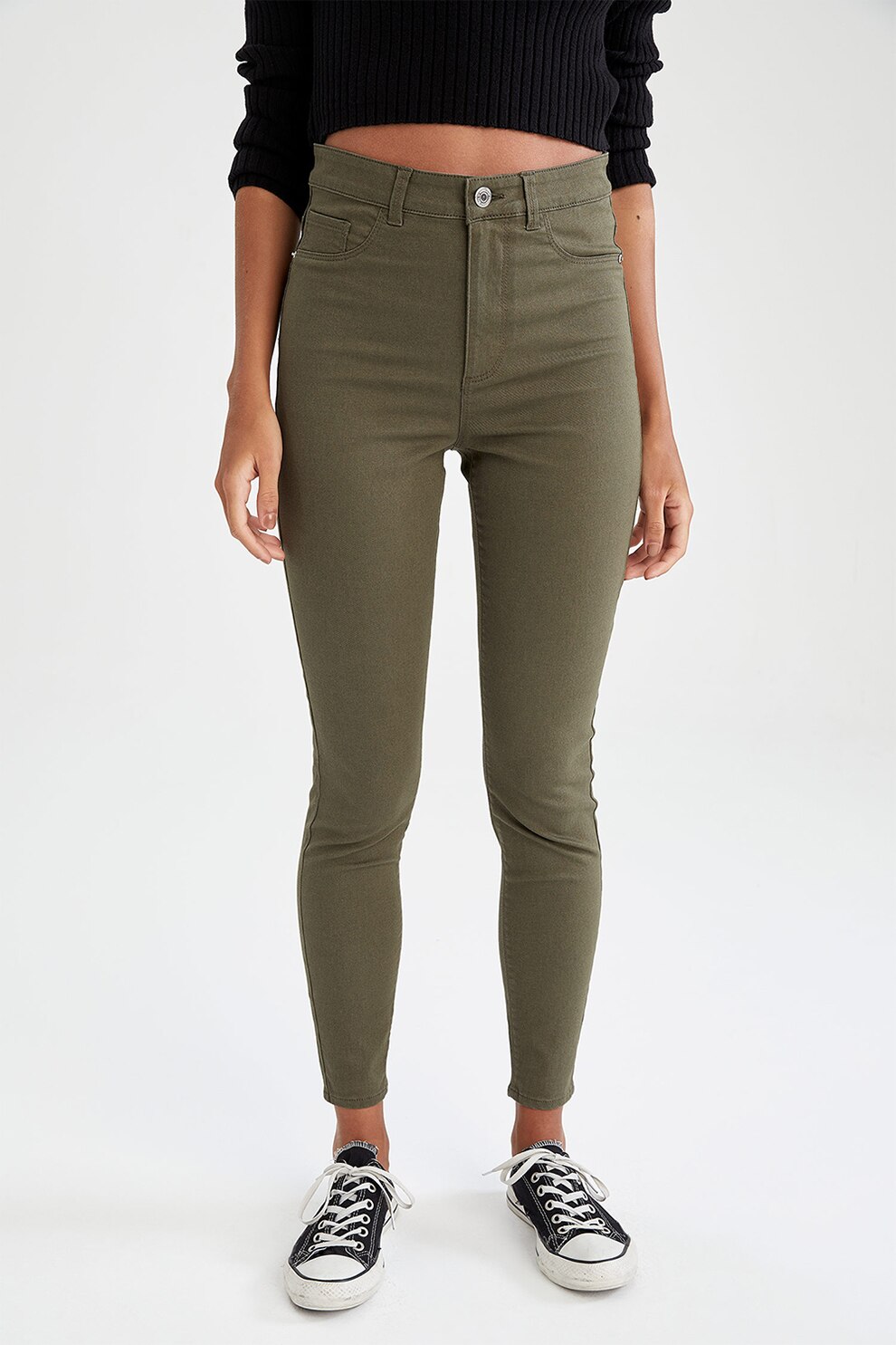 DeFacto, Pantaloni crop super skinny, Verde oliv