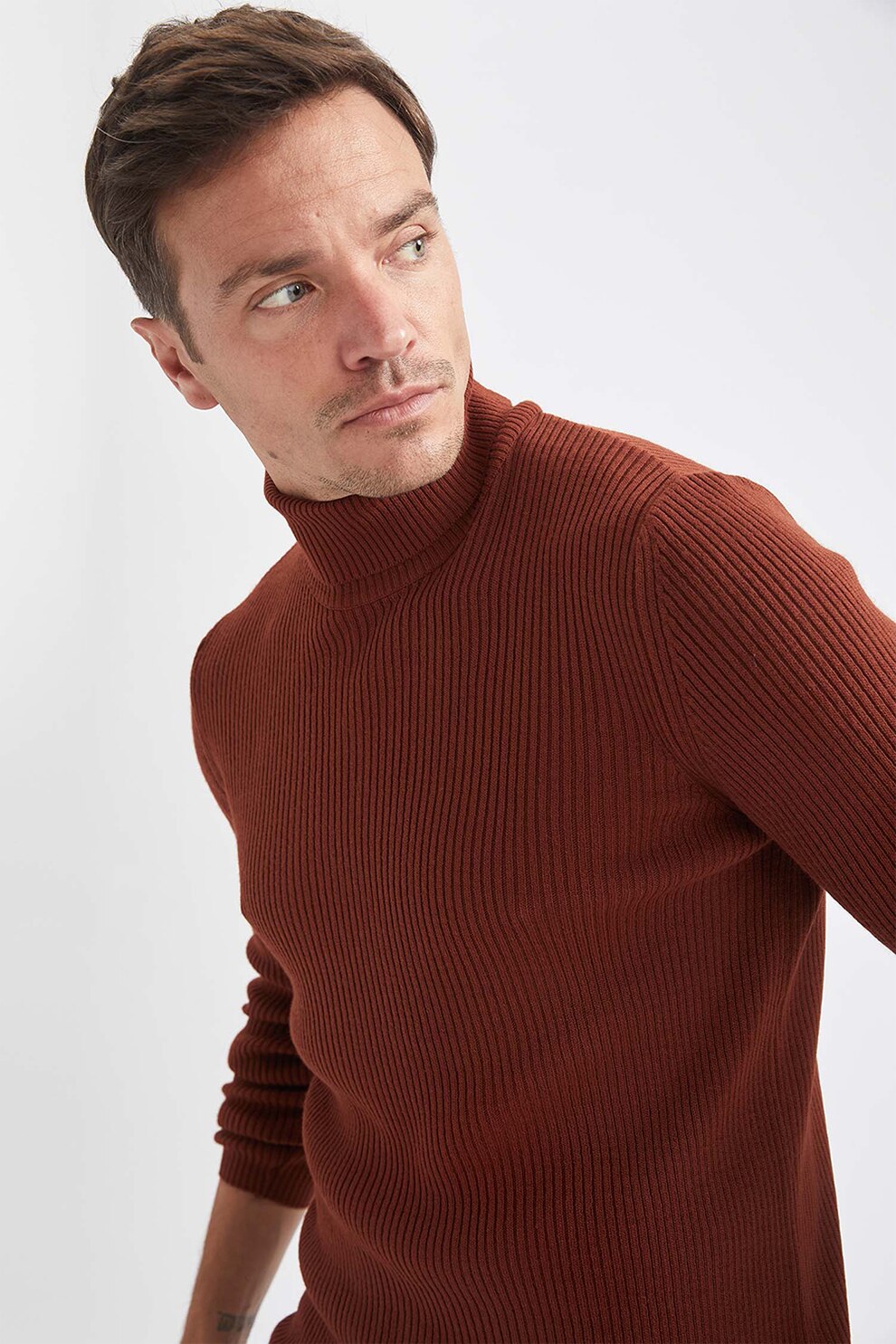 DeFacto, Pulover slim fit cu guler inalt, Coniac