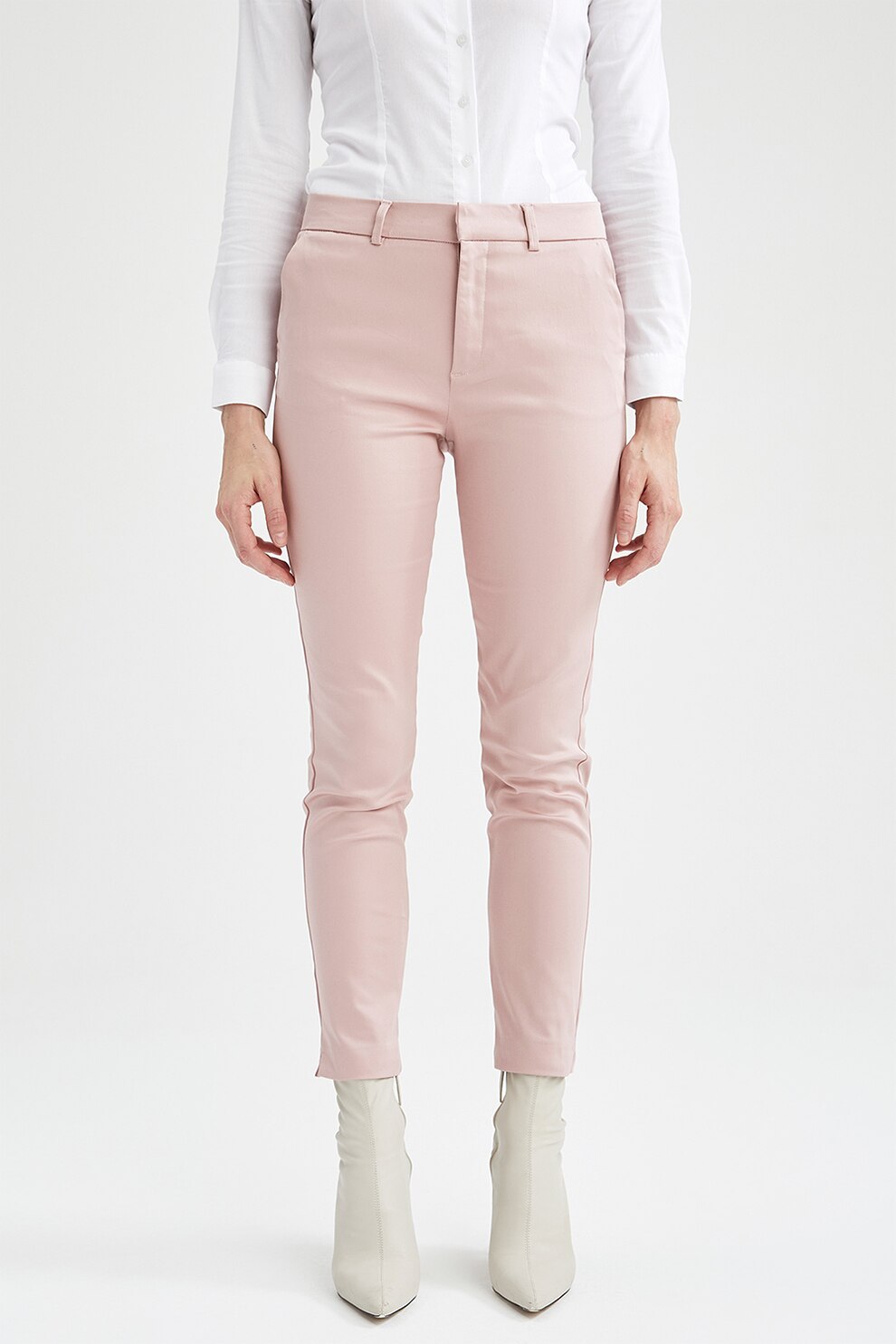DeFacto, Pantaloni crop chino slim fit, Roz pal
