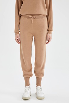 DeFacto, Pantaloni sport cu talie inalta si snur in talie, Bej DeFacto, Pantaloni sport cu talie inalta si snur in talie, Bej