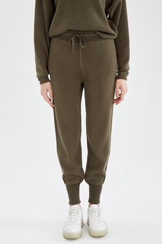 DeFacto, Pantaloni sport cu talie inalta si snur in talie, Kaki DeFacto, Pantaloni sport cu talie inalta si snur in talie, Kaki