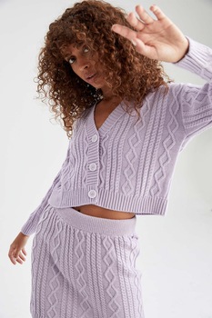DeFacto, Cardigan crop cu decolteu in V, Lila DeFacto, Cardigan crop cu decolteu in V, Lila