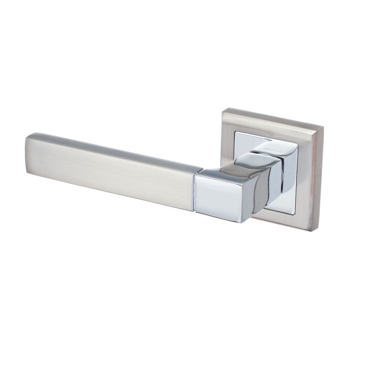 Set maner usa de interior, Domino, model Real, crom nickel mat, cu rozeta patrata