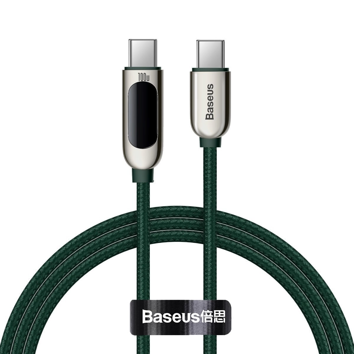 Cablu de date cu afisare Baseus USB-C la USB-C, 100W, 1m, Verde