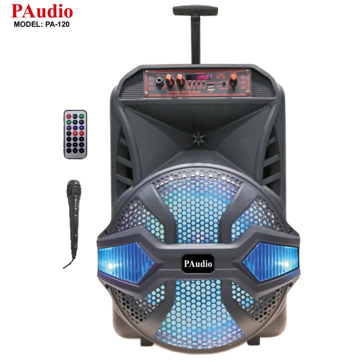 Караоке Тонколона 12 инча PAudio PA-120, Микрофон, Цветомузика, Bluetooth, USB, SD Card, FM, акумулаторна батерия