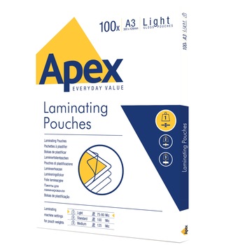 Folie laminare, A3, 80 microni, 100 bucati/set, APEX Folie laminare, A3, 80 microni, 100 bucati/set, APEX