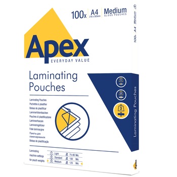 Folie laminare, A4, 125 microni, 100 bucati/set, APEX Folie laminare, A4, 125 microni, 100 bucati/set, APEX